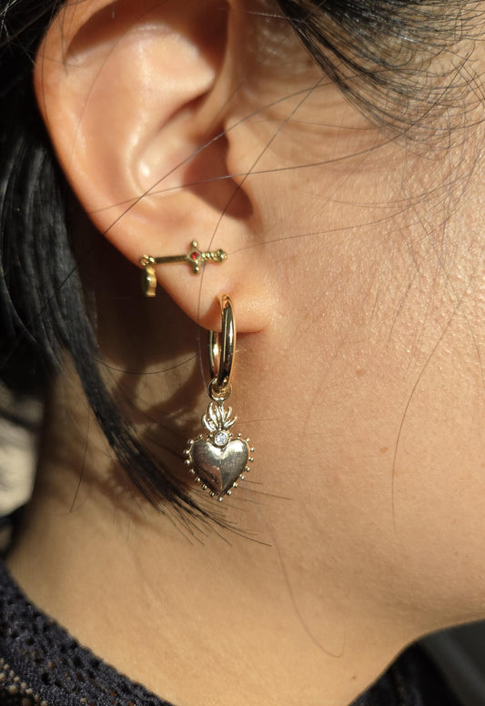 Sacred Heart Gold/Silver Hoop Earrings