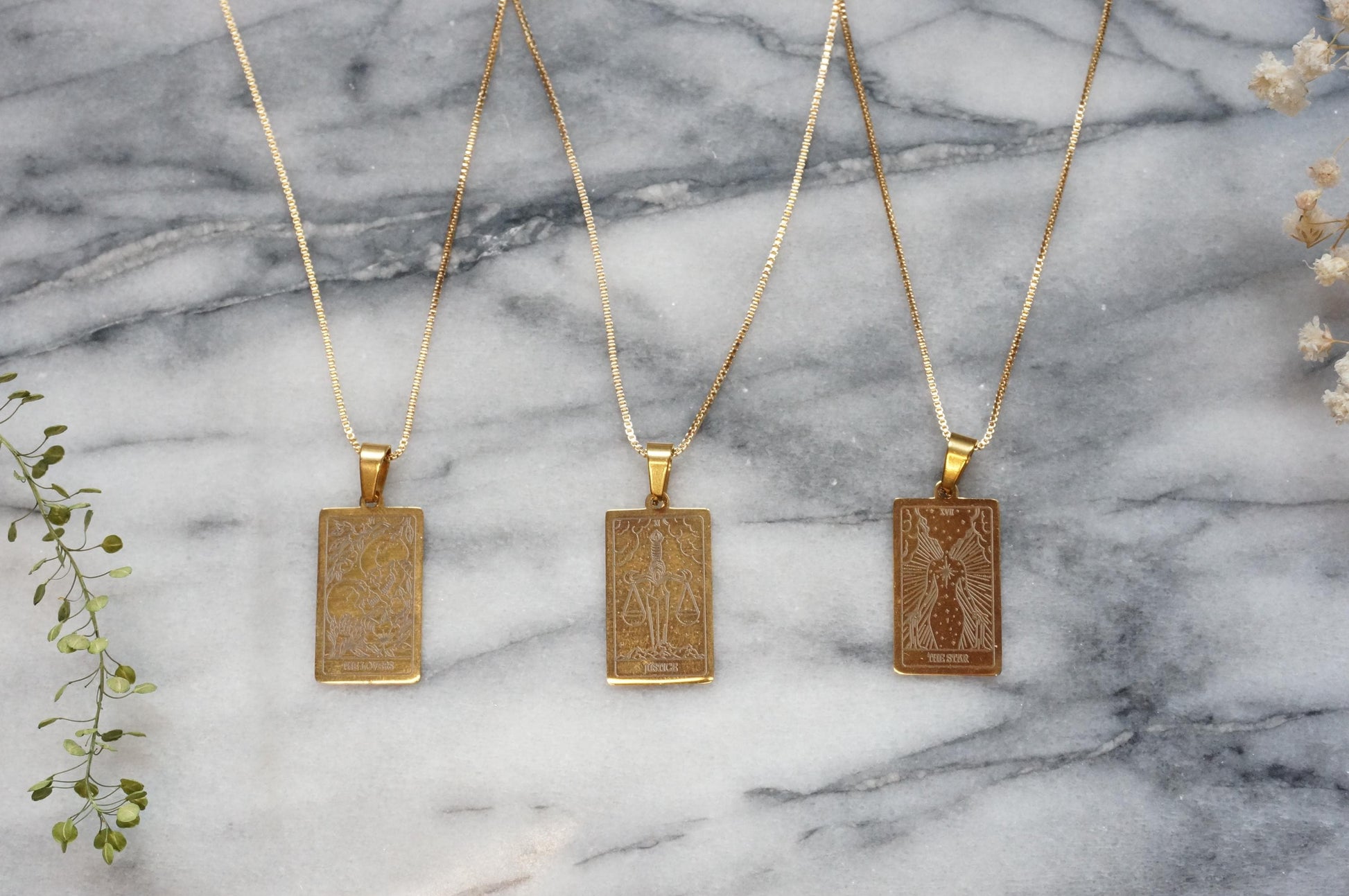 Tarot Card The Lovers/ Justice / The Star Gold Plated Necklace