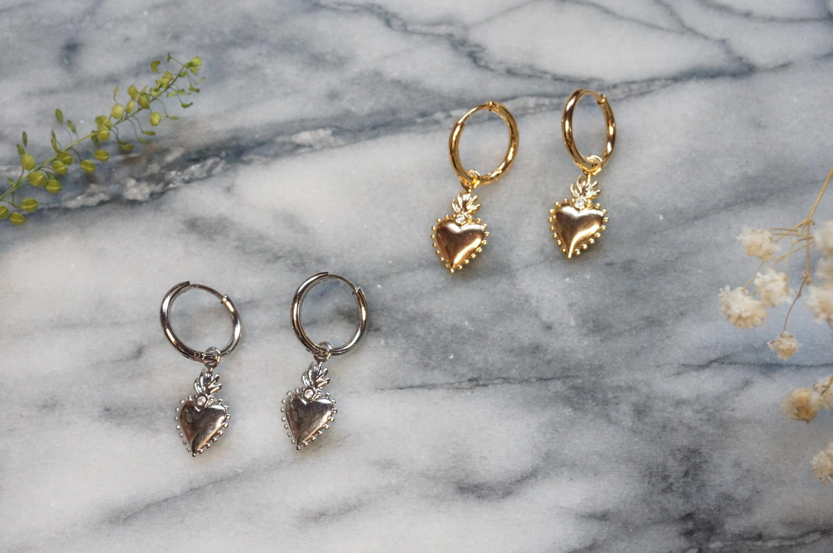 Sacred Heart Gold/Silver Hoop Earrings
