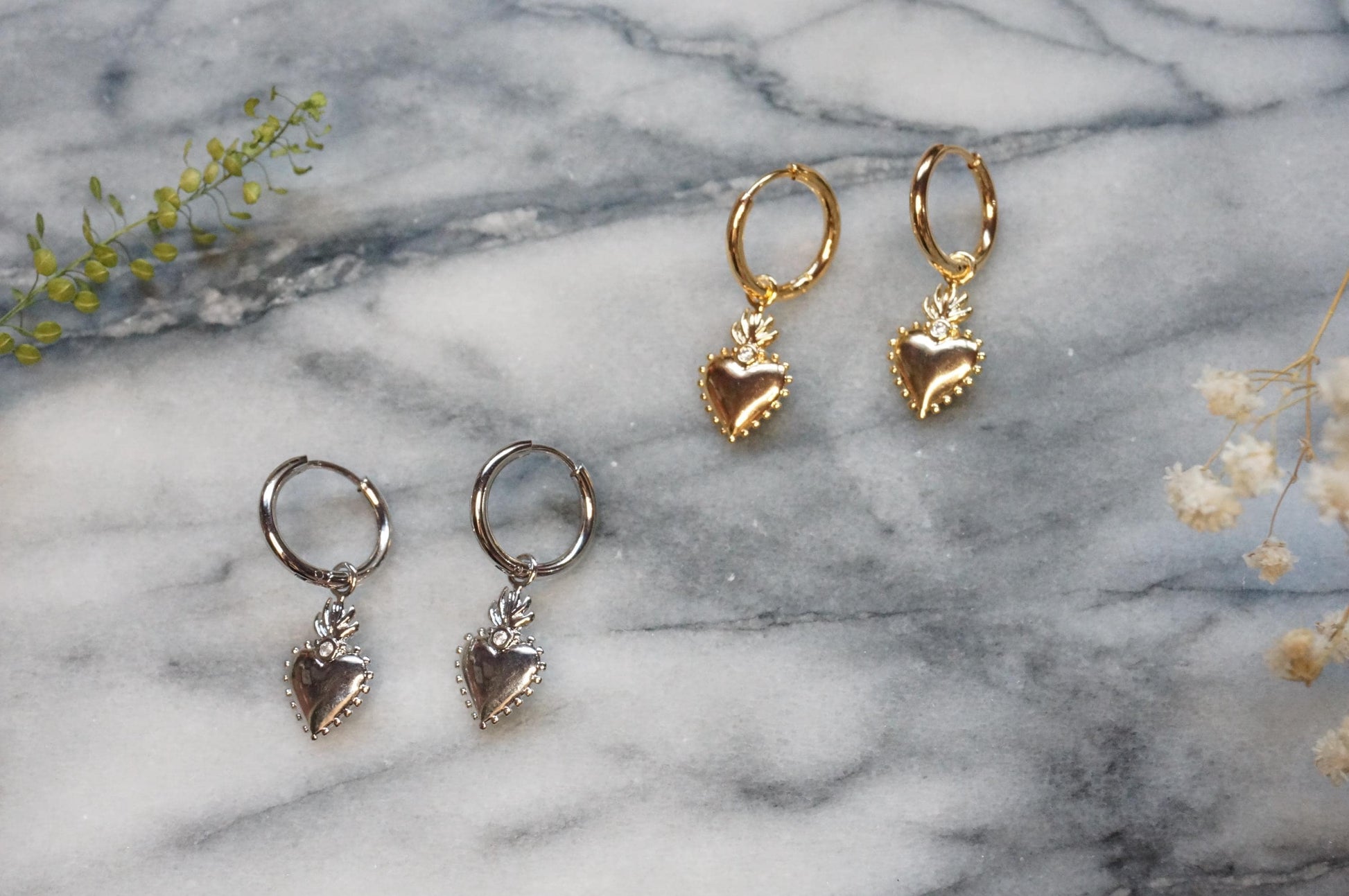 Sacred Heart Gold/Silver Hoop Earrings