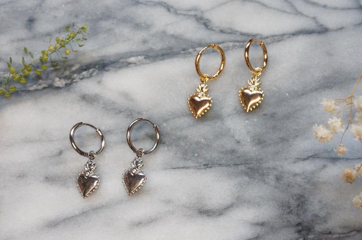 Sacred Heart Gold/Silver Hoop Earrings