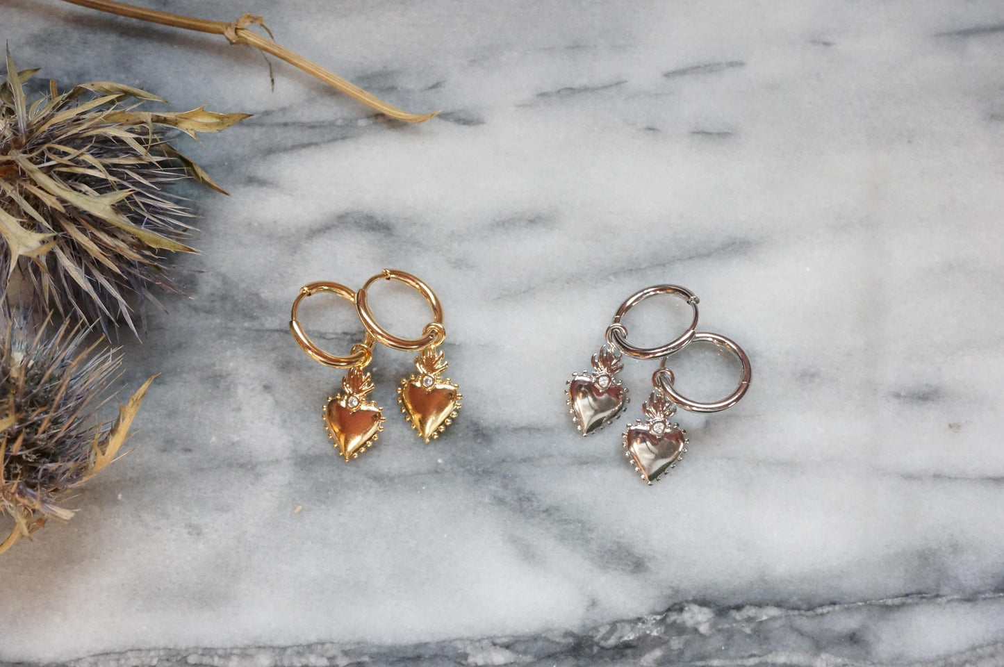 Sacred Heart Gold/Silver Hoop Earrings