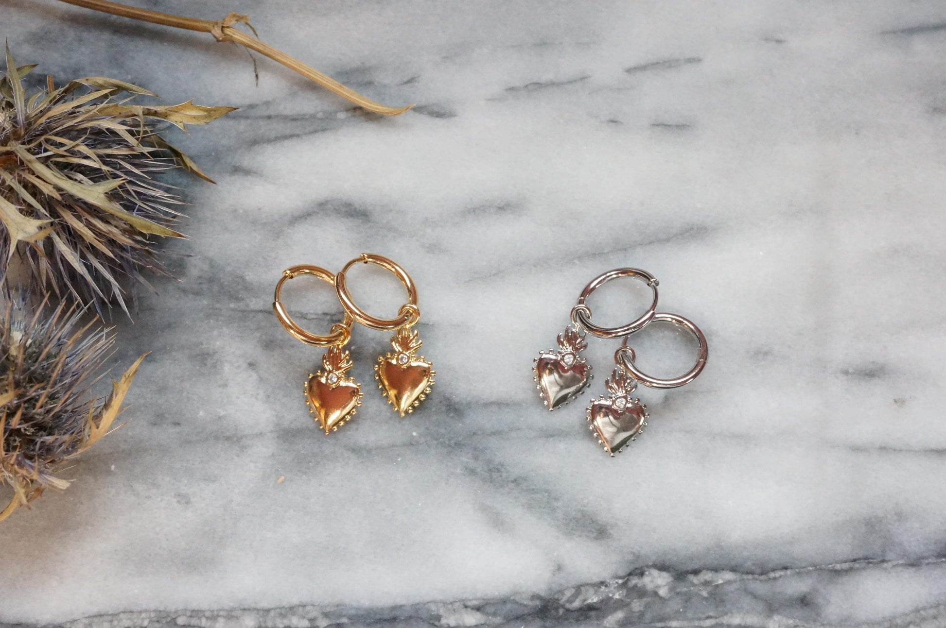Sacred Heart Gold/Silver Hoop Earrings