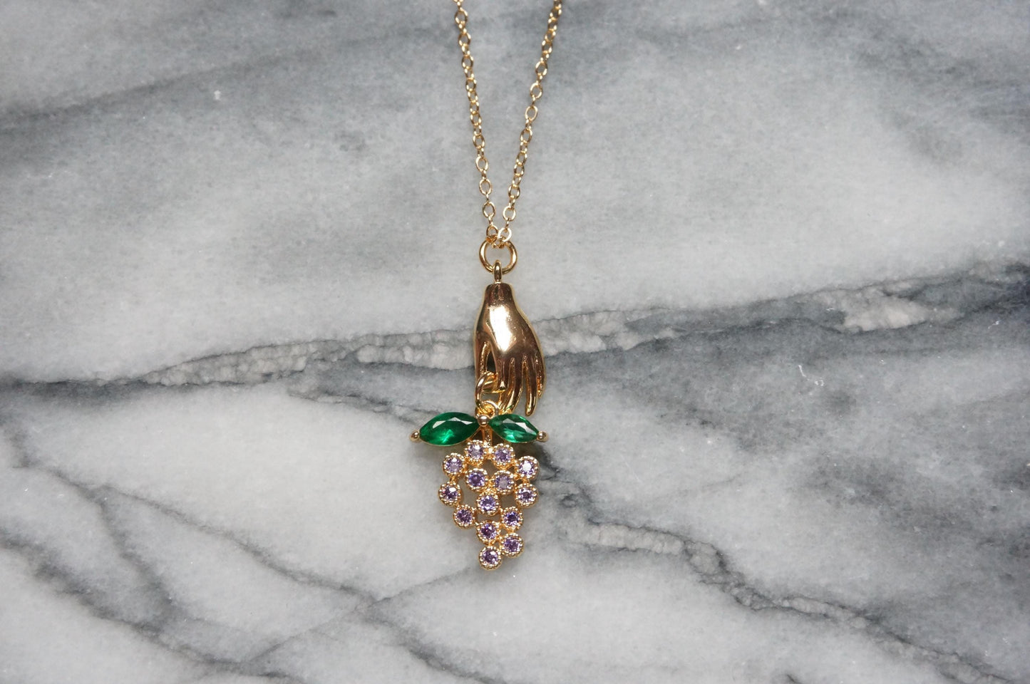 BACCHUS Hand Holding Grapes Necklace