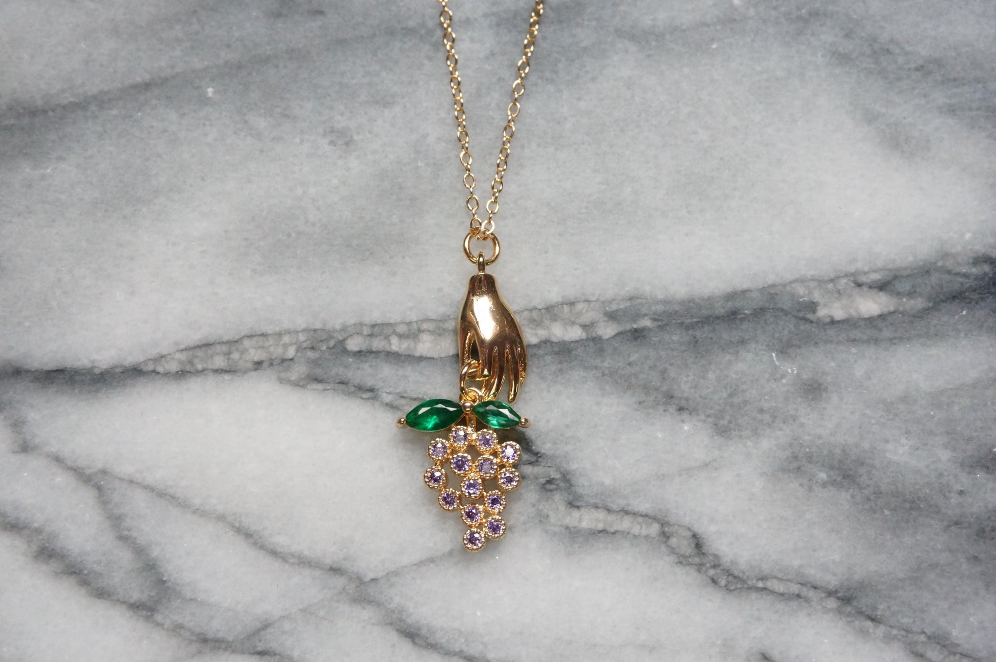 BACCHUS Hand Holding Grapes Necklace