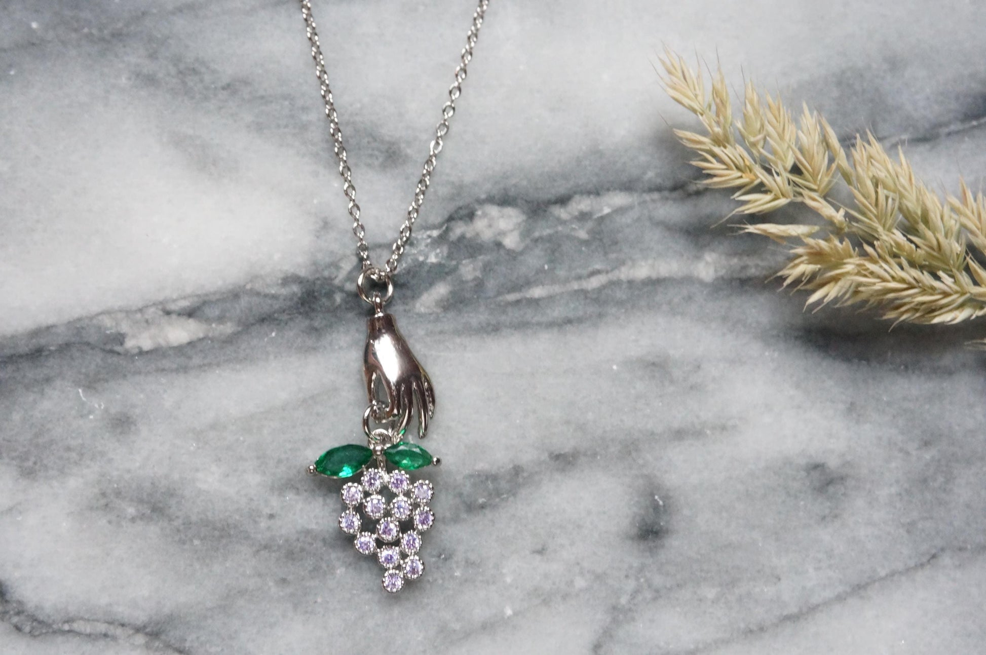 BACCHUS Hand Holding Grapes Necklace