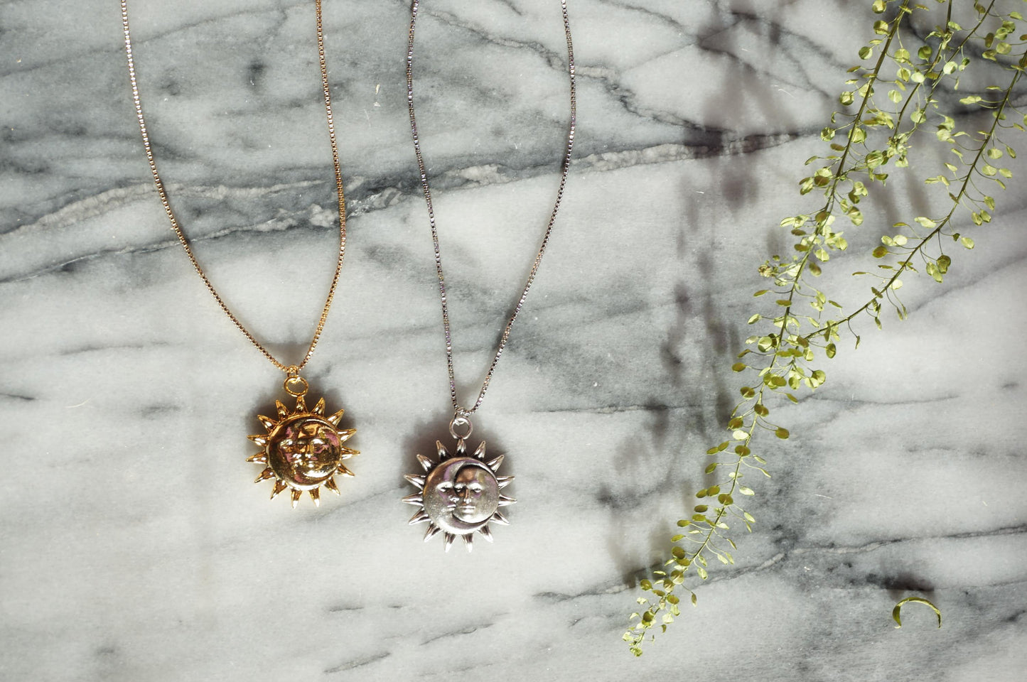 ATEN Sun and Moon Face Pendant Gold/SIlver Necklace