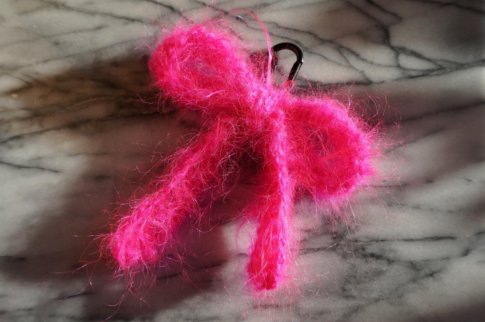 Neon Pink/Green Fluffy Mohair Crochet Bow Pin/KeyRing