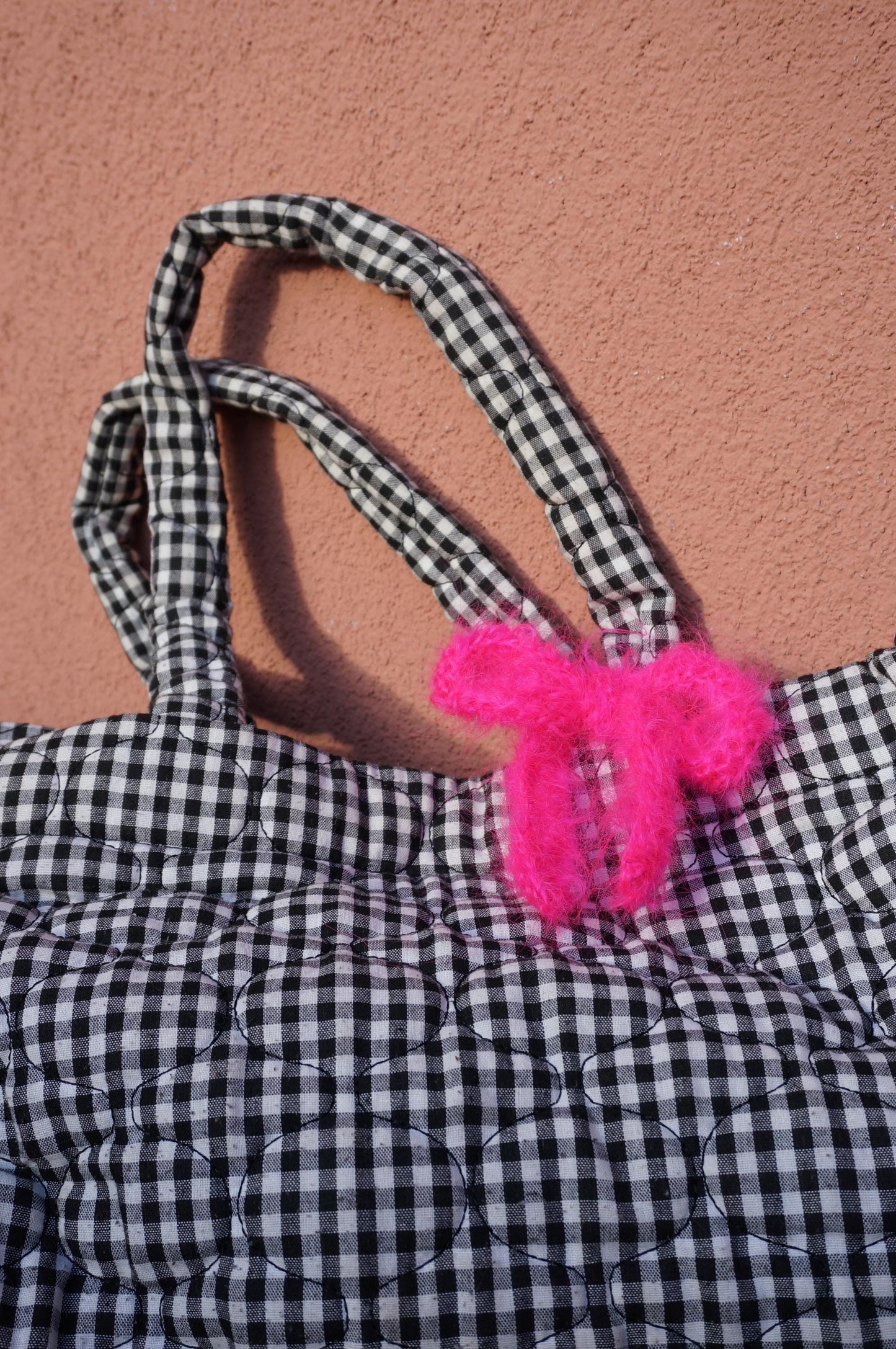 Neon Pink/Green Fluffy Mohair Crochet Bow Pin/KeyRing