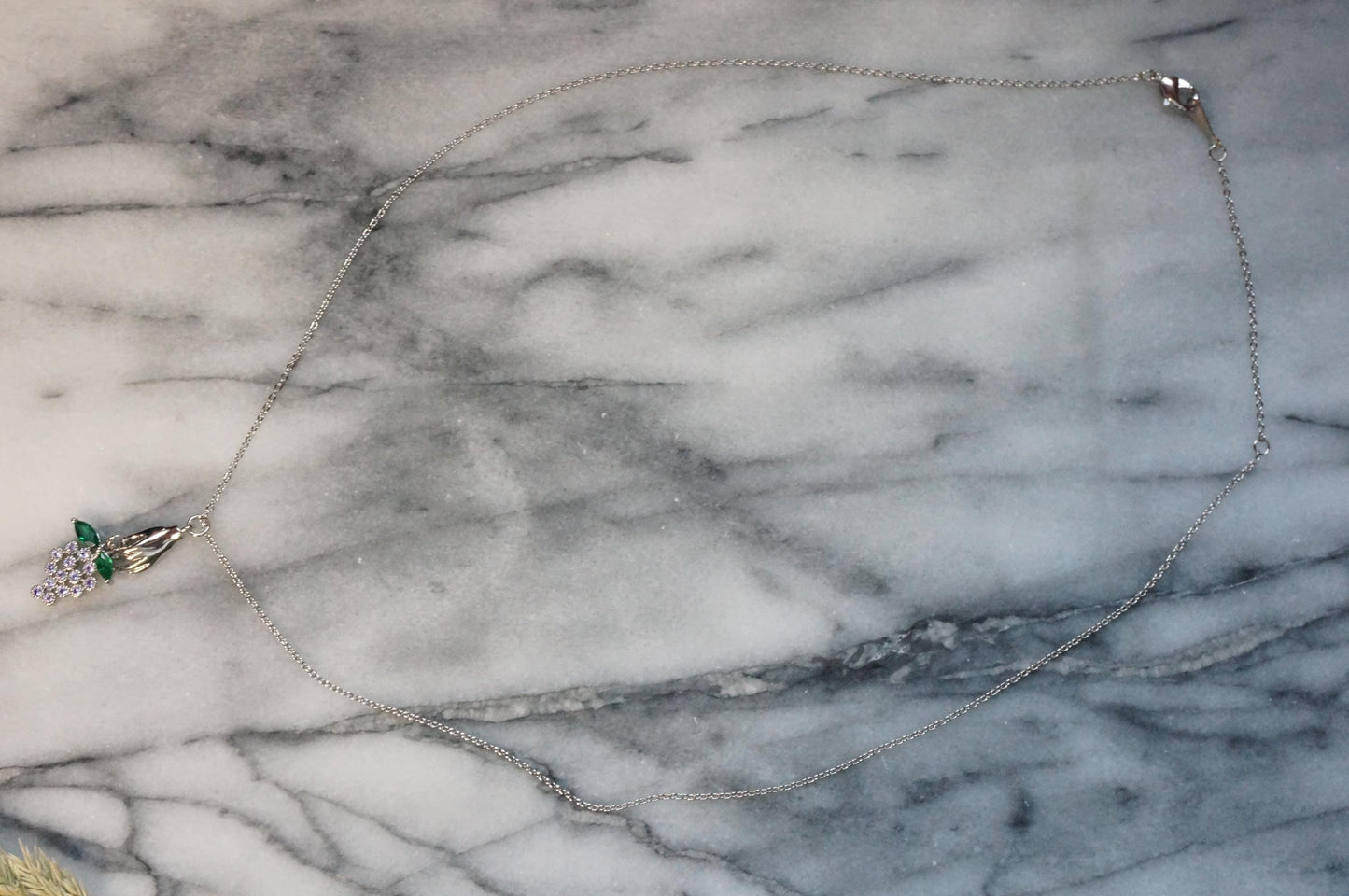 BACCHUS Hand Holding Grapes Necklace