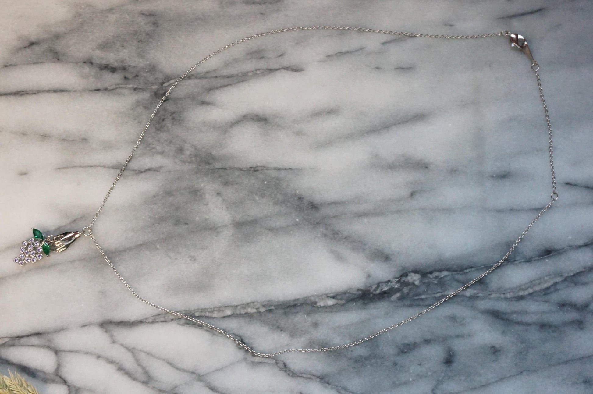 BACCHUS Hand Holding Grapes Necklace