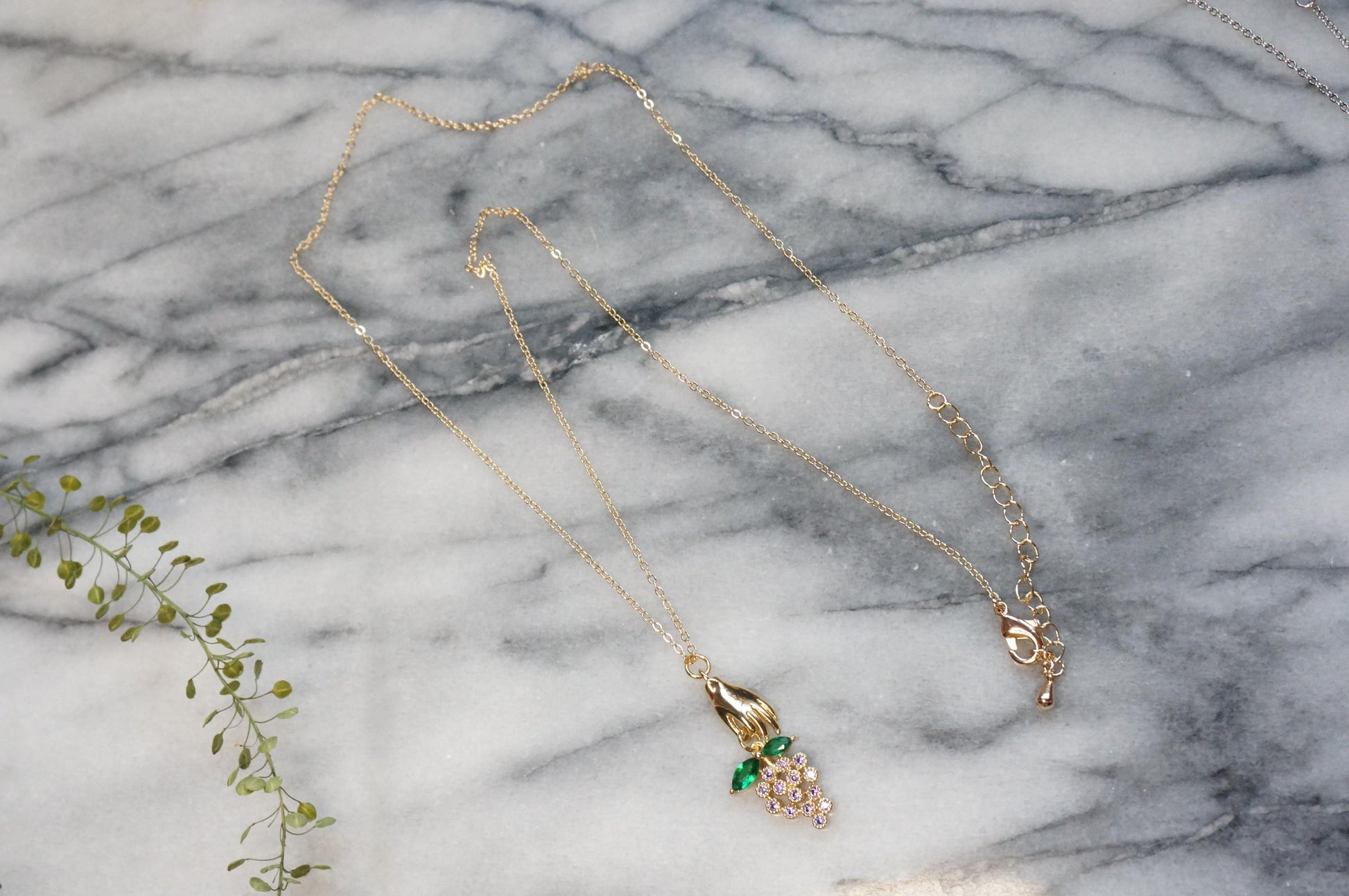 BACCHUS Hand Holding Grapes Necklace