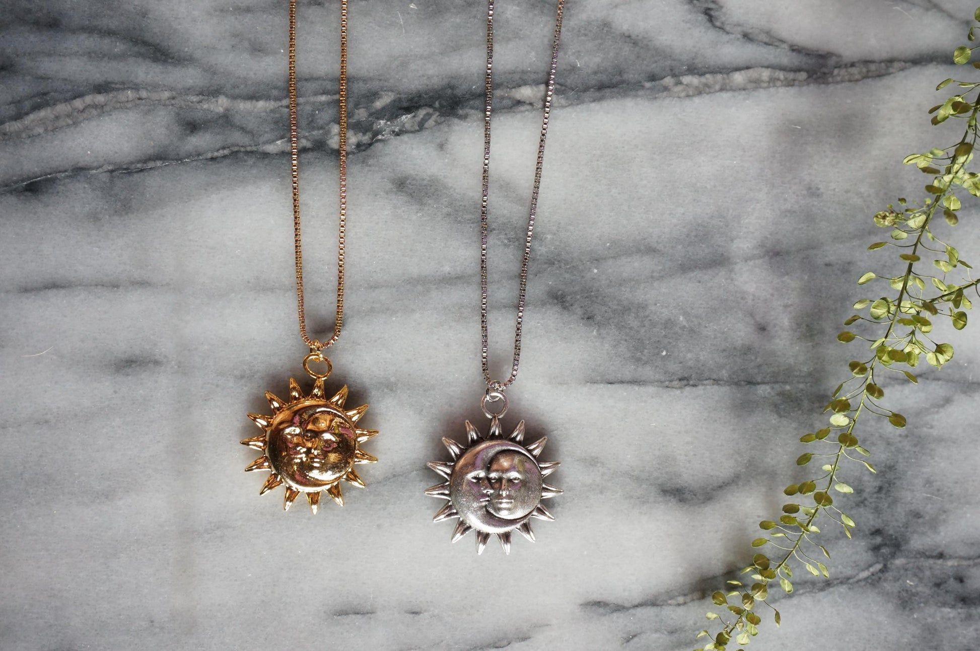 ATEN Sun and Moon Face Pendant Gold/SIlver Necklace