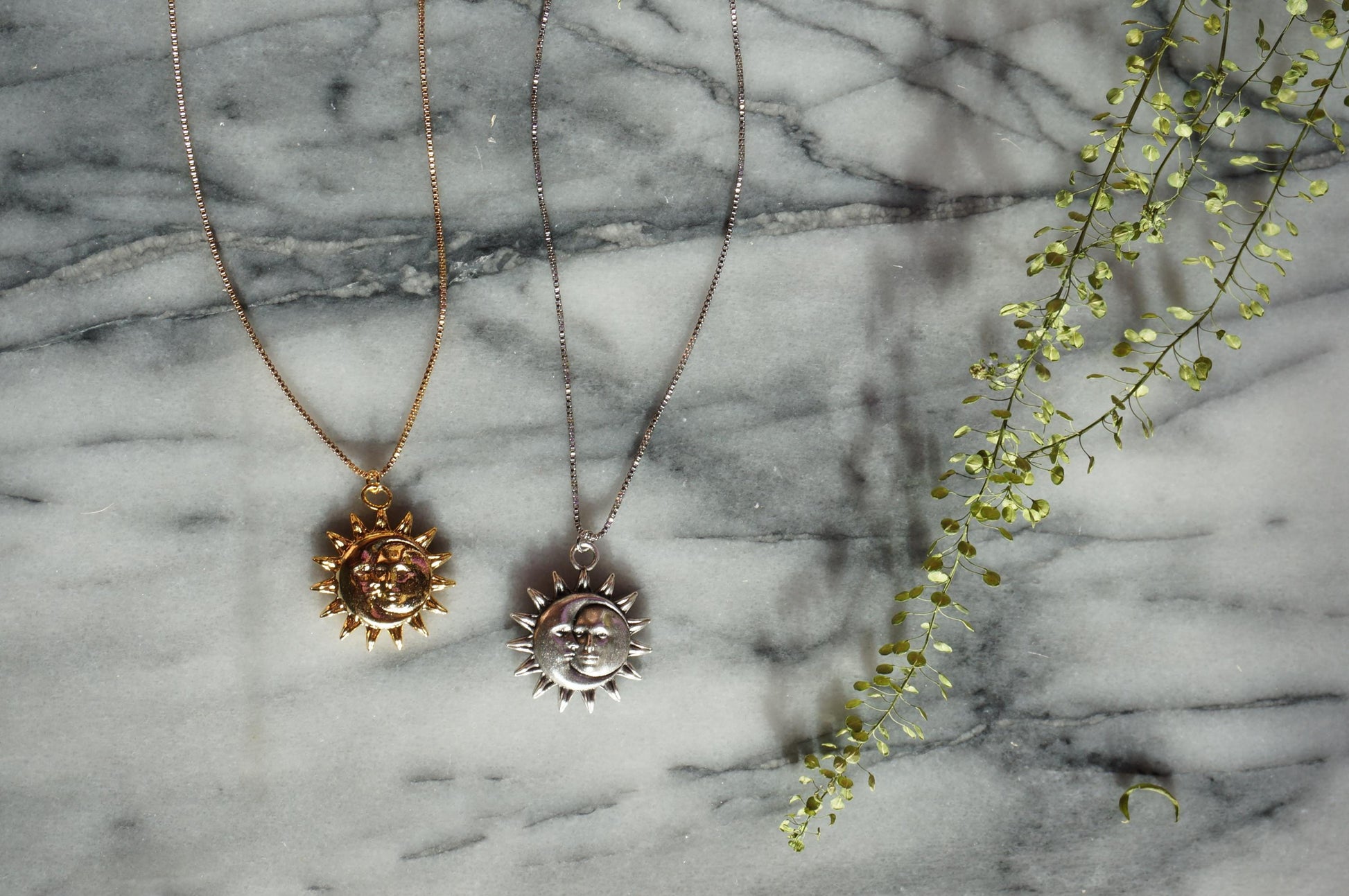 ATEN Sun and Moon Face Pendant Gold/SIlver Necklace