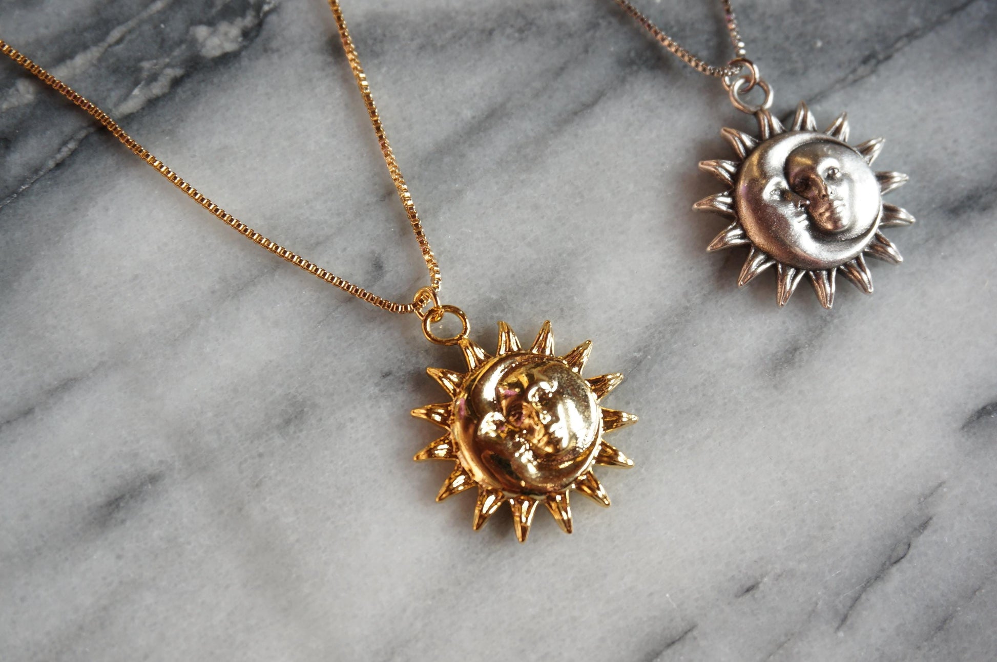 ATEN Sun and Moon Face Pendant Gold/SIlver Necklace