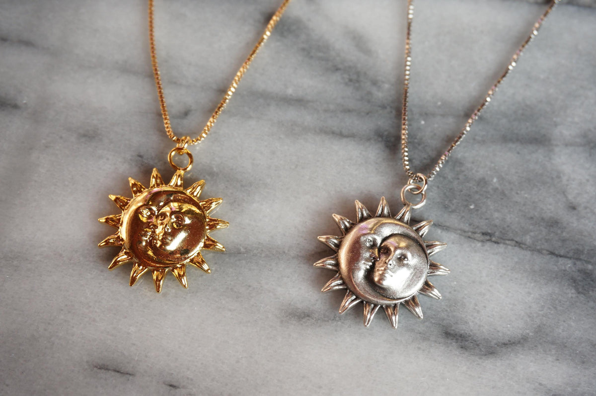ATEN Sun and Moon Face Pendant Gold/SIlver Necklace