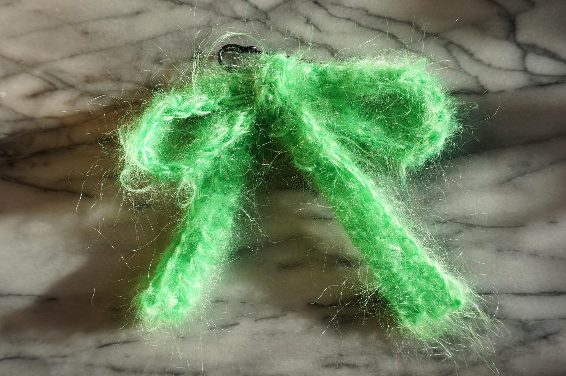 Neon Pink/Green Fluffy Mohair Crochet Bow Pin/KeyRing