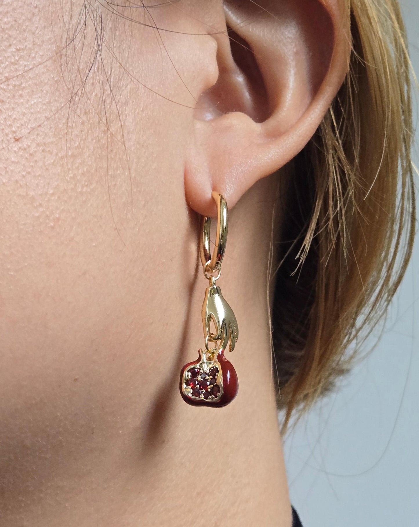 Persephone Red Pomegranate 18k Gold Plated huggies