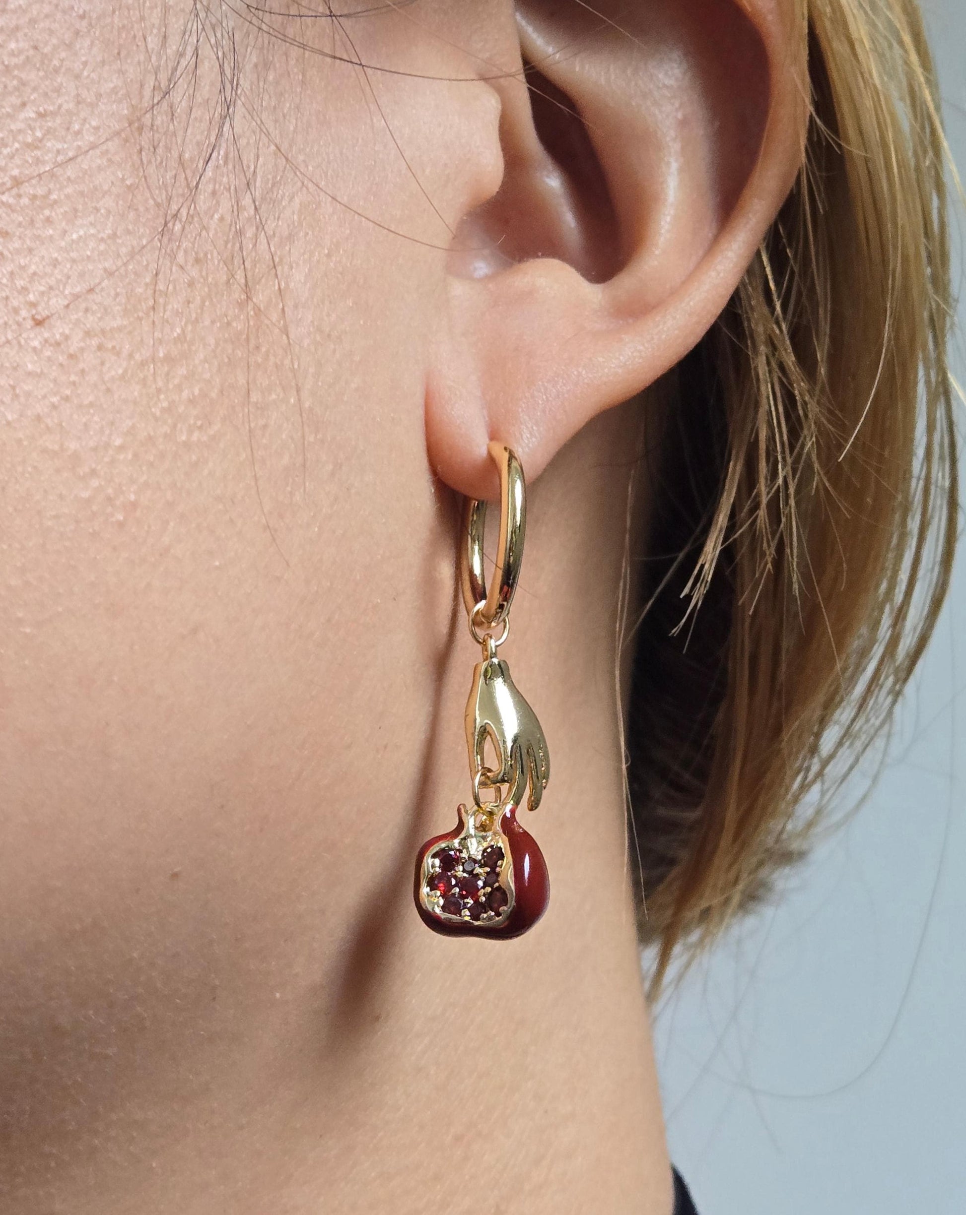 Persephone Red Pomegranate 18k Gold Plated huggies