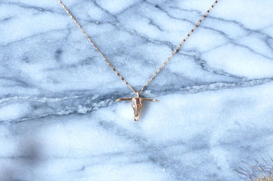 Bull Skull Gold Necklace / Cow Skull Charm Necklace