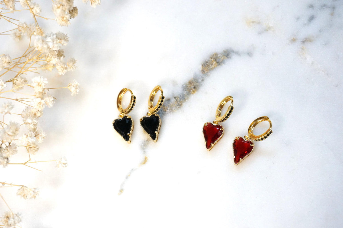 ALICE Black/Red Heart Hoop Earrings/Huggies