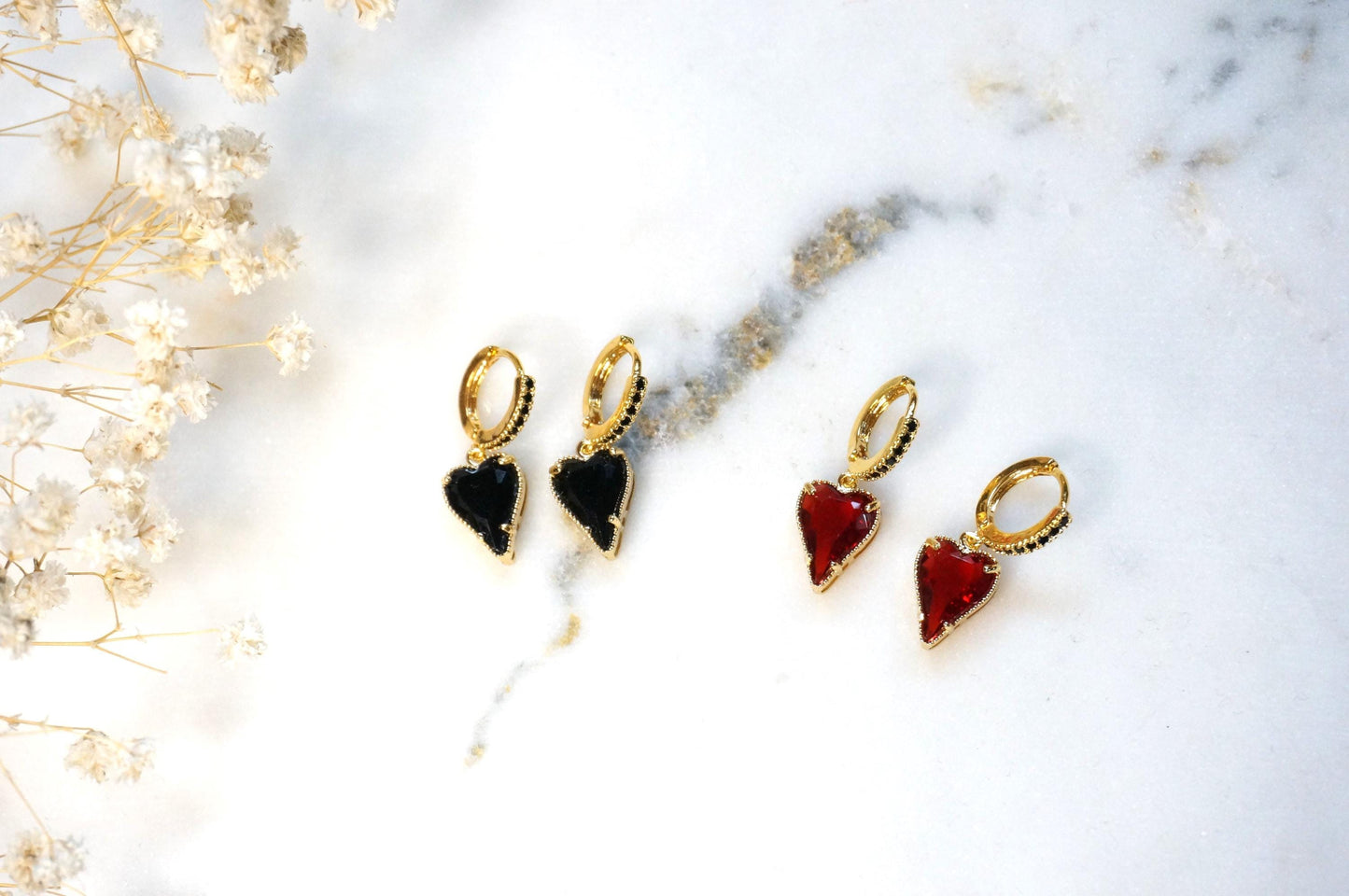ALICE Black/Red Heart Hoop Earrings/Huggies