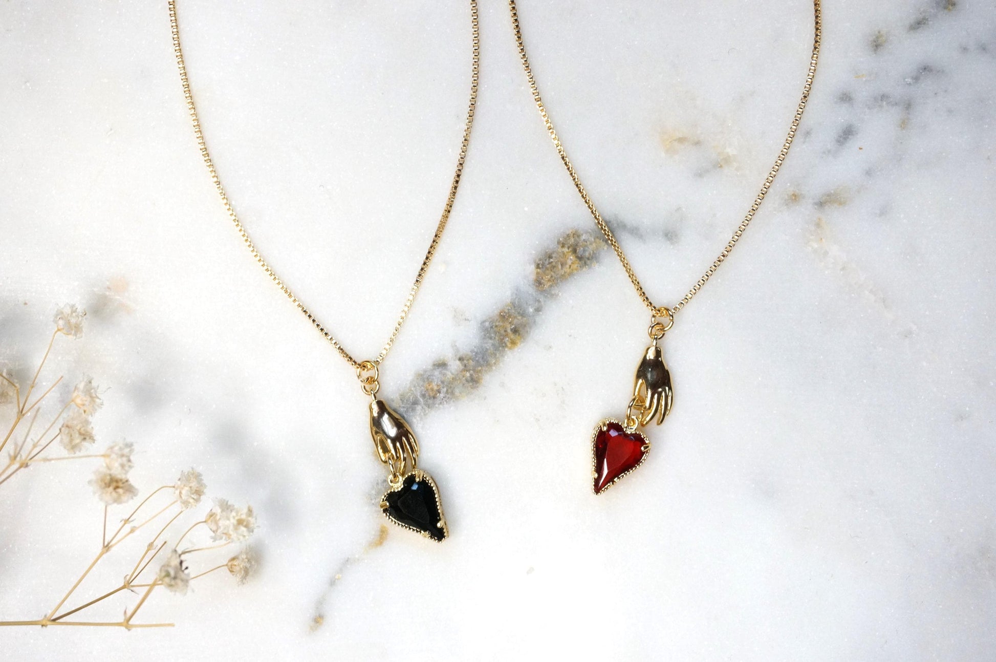 Alice Hand Holding Black/Red Heart Necklace