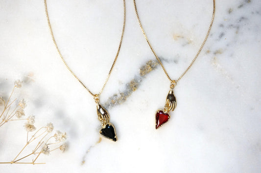 Alice Hand Holding Black/Red Heart Necklace