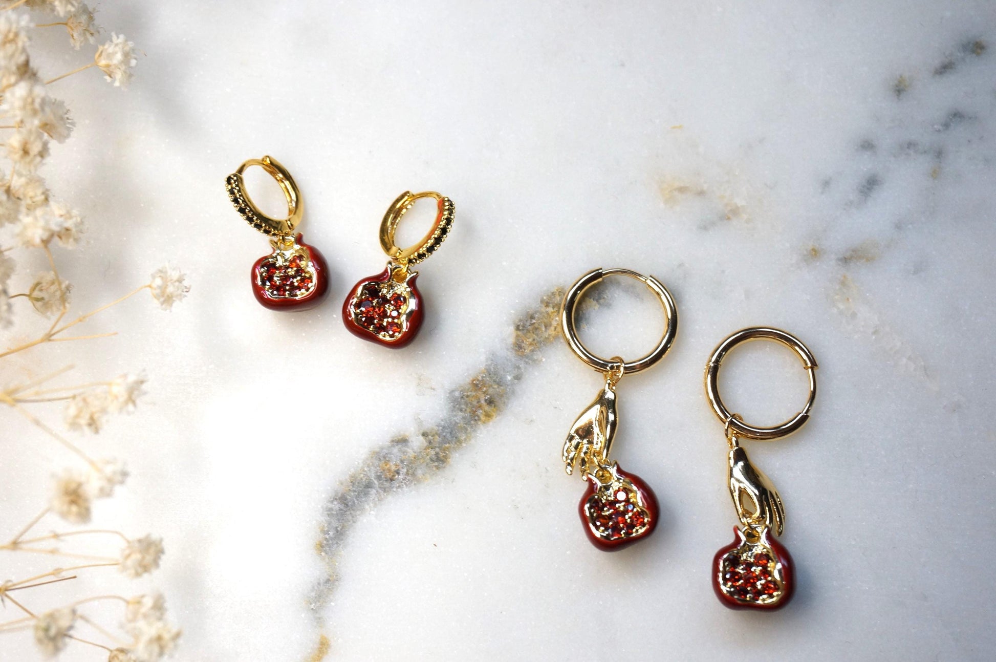 Persephone Red Pomegranate 18k Gold Plated huggies