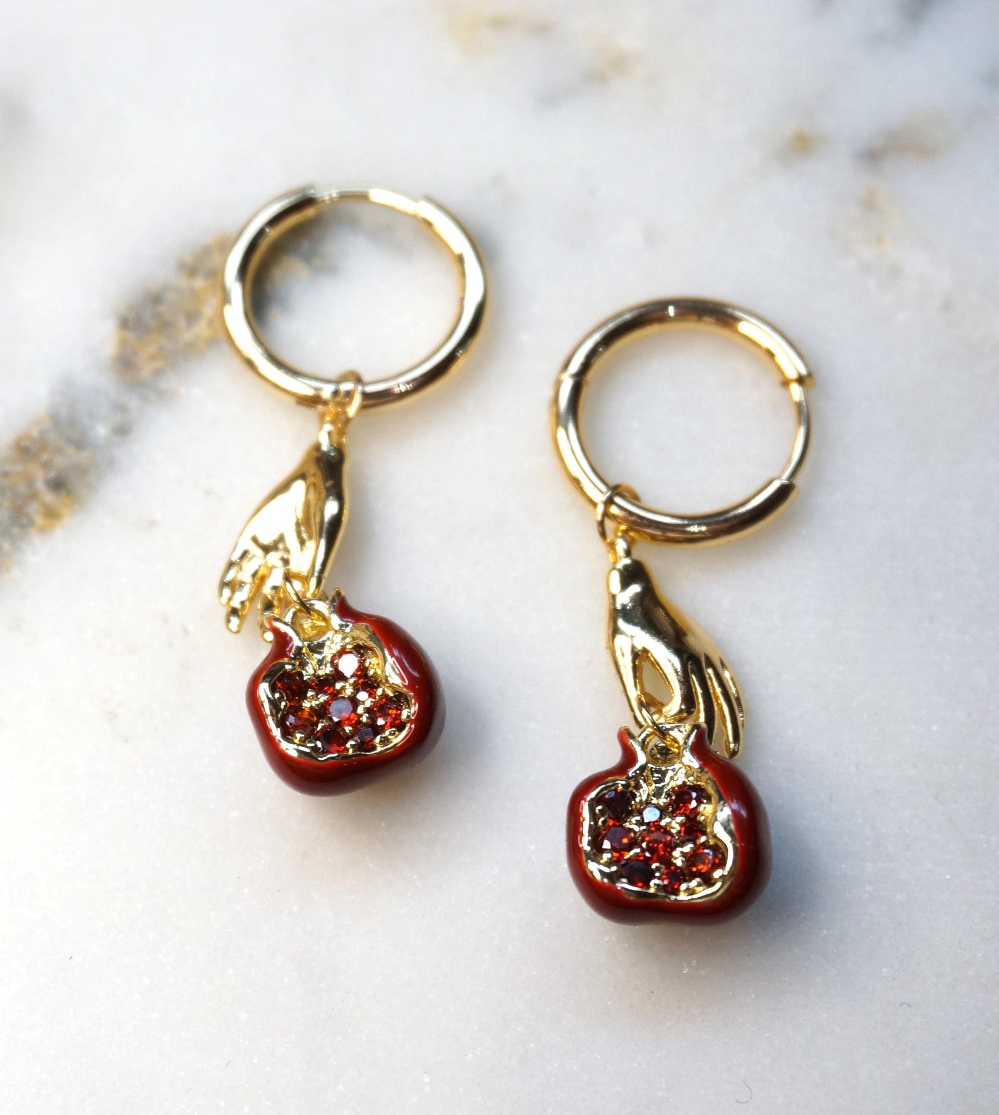 Persephone Red Pomegranate 18k Gold Plated huggies