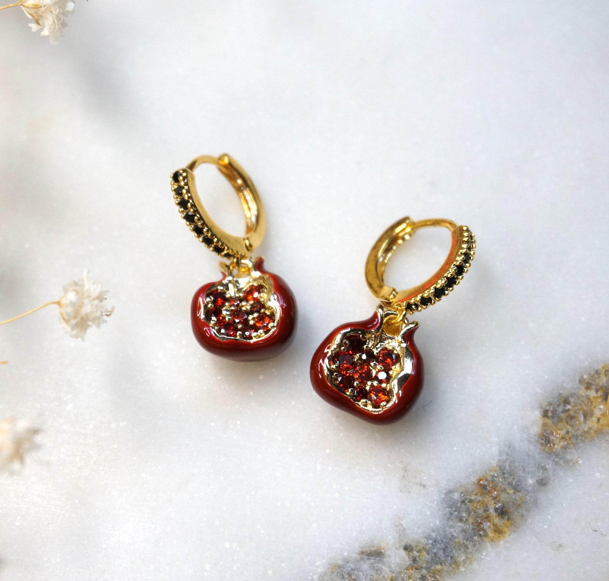 Persephone Red Pomegranate 18k Gold Plated huggies
