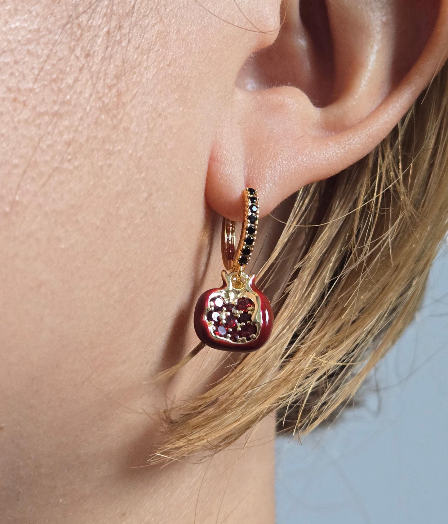 Persephone Red Pomegranate 18k Gold Plated huggies