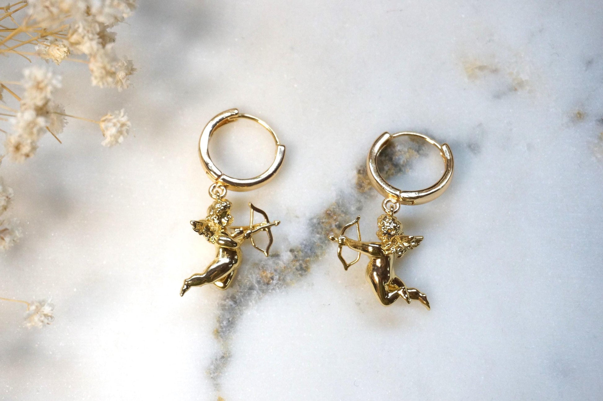 CUPID 18k Gold Plated Cherub Angel Chunky Huggies/ Hoop Earrings