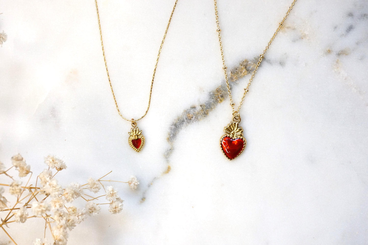 Red Sacred Heart 18k Gold Plated Necklaces