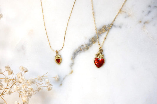 Red Sacred Heart 18k Gold Plated Necklaces