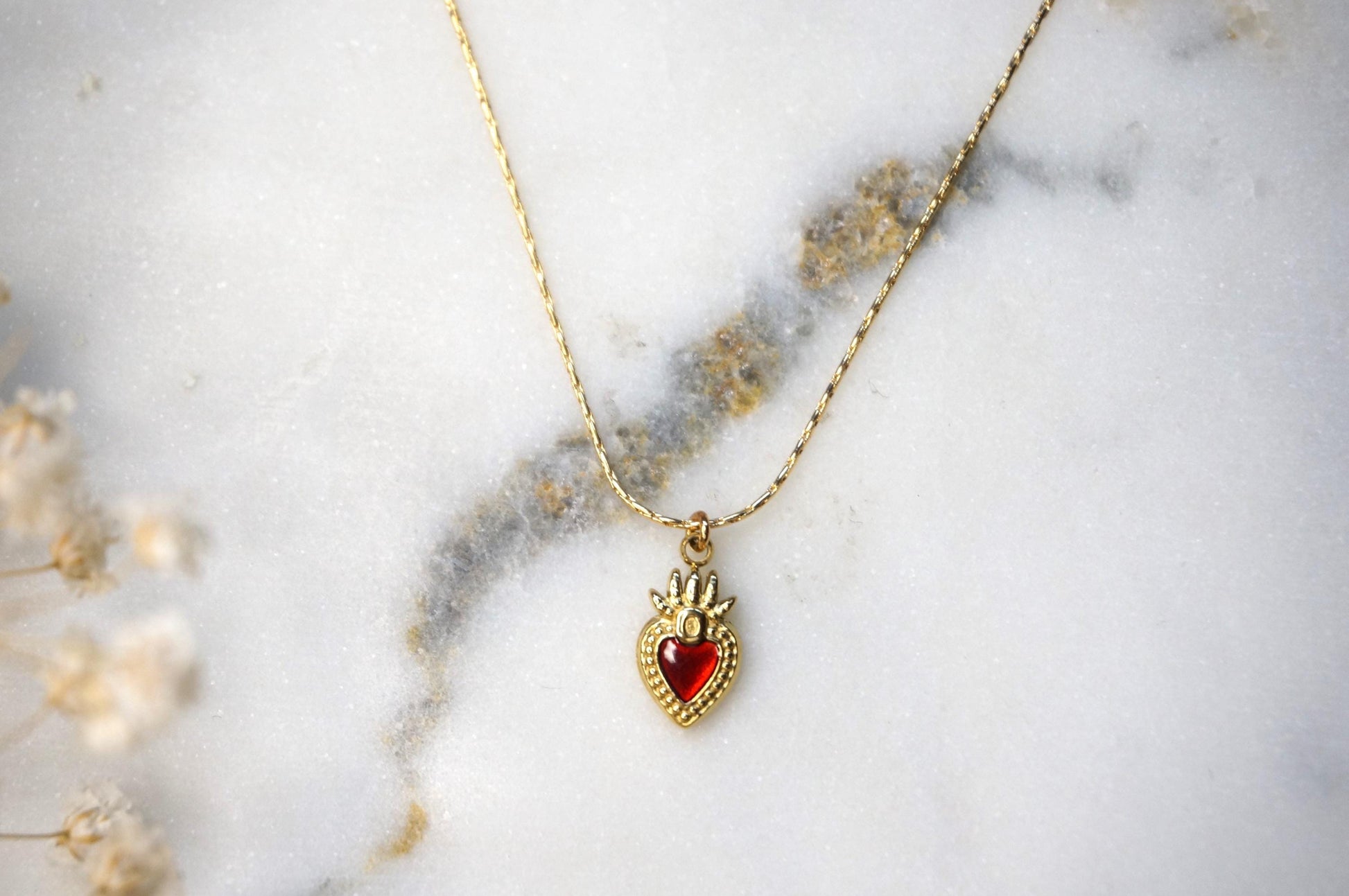 Red Sacred Heart 18k Gold Plated Necklaces