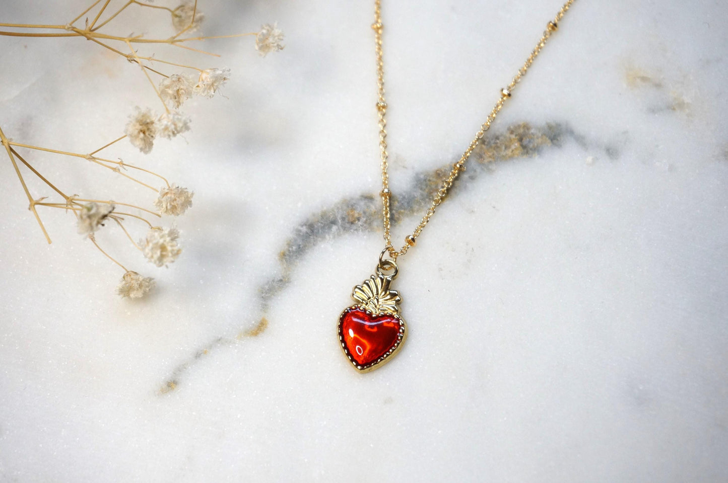 Red Sacred Heart 18k Gold Plated Necklaces