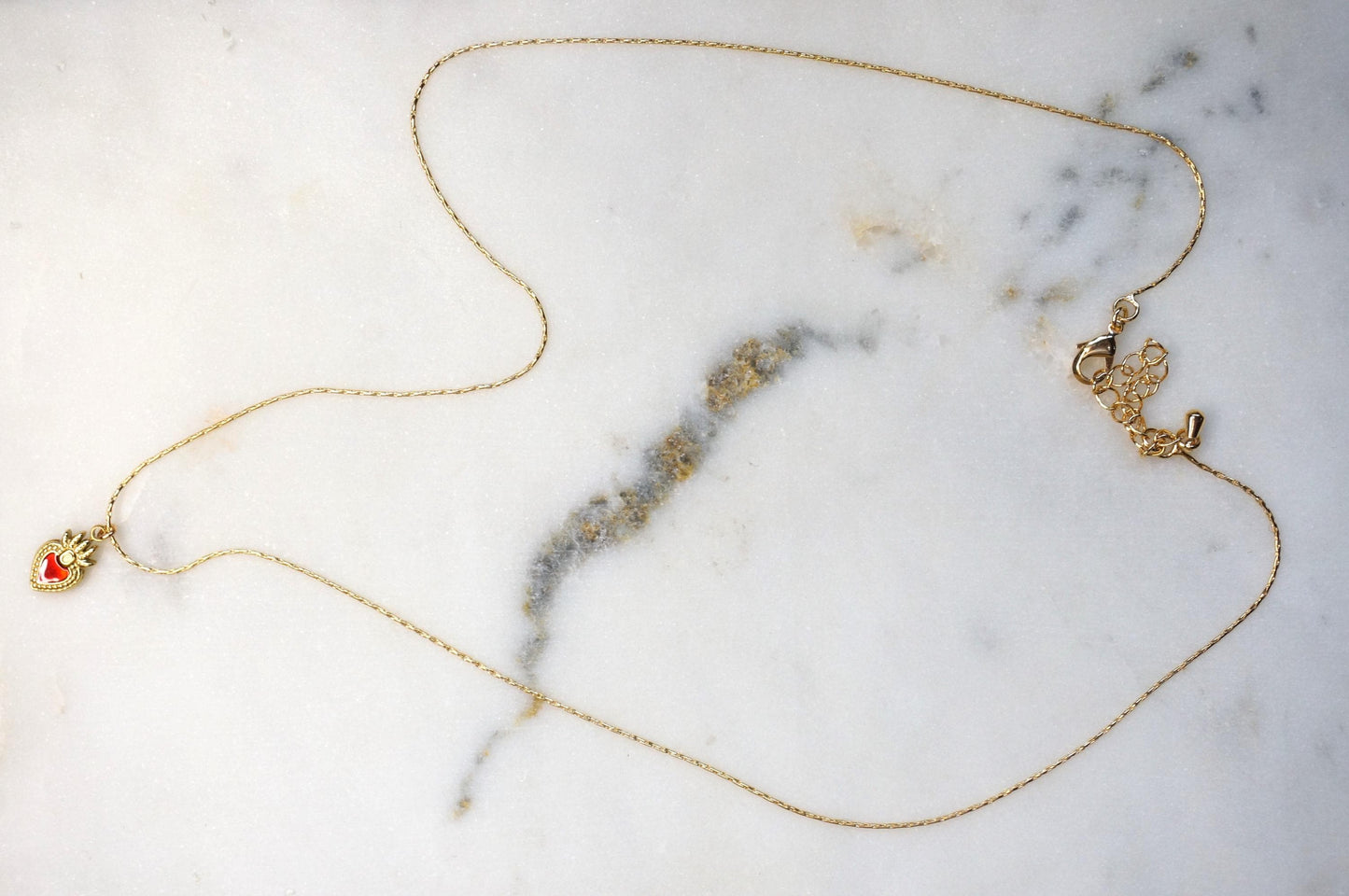 Red Sacred Heart 18k Gold Plated Necklaces