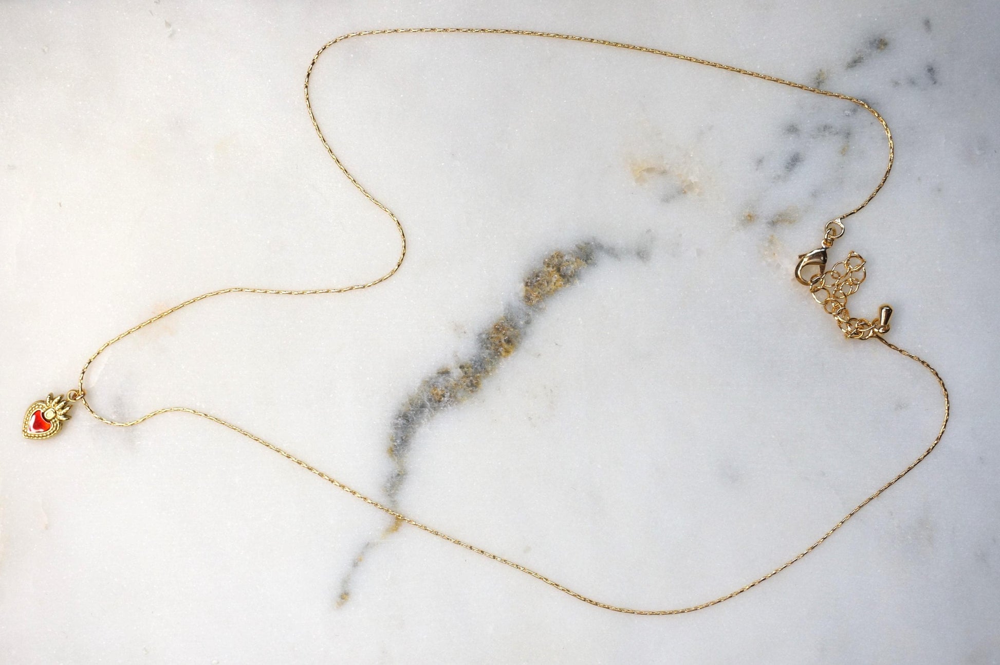 Red Sacred Heart 18k Gold Plated Necklaces