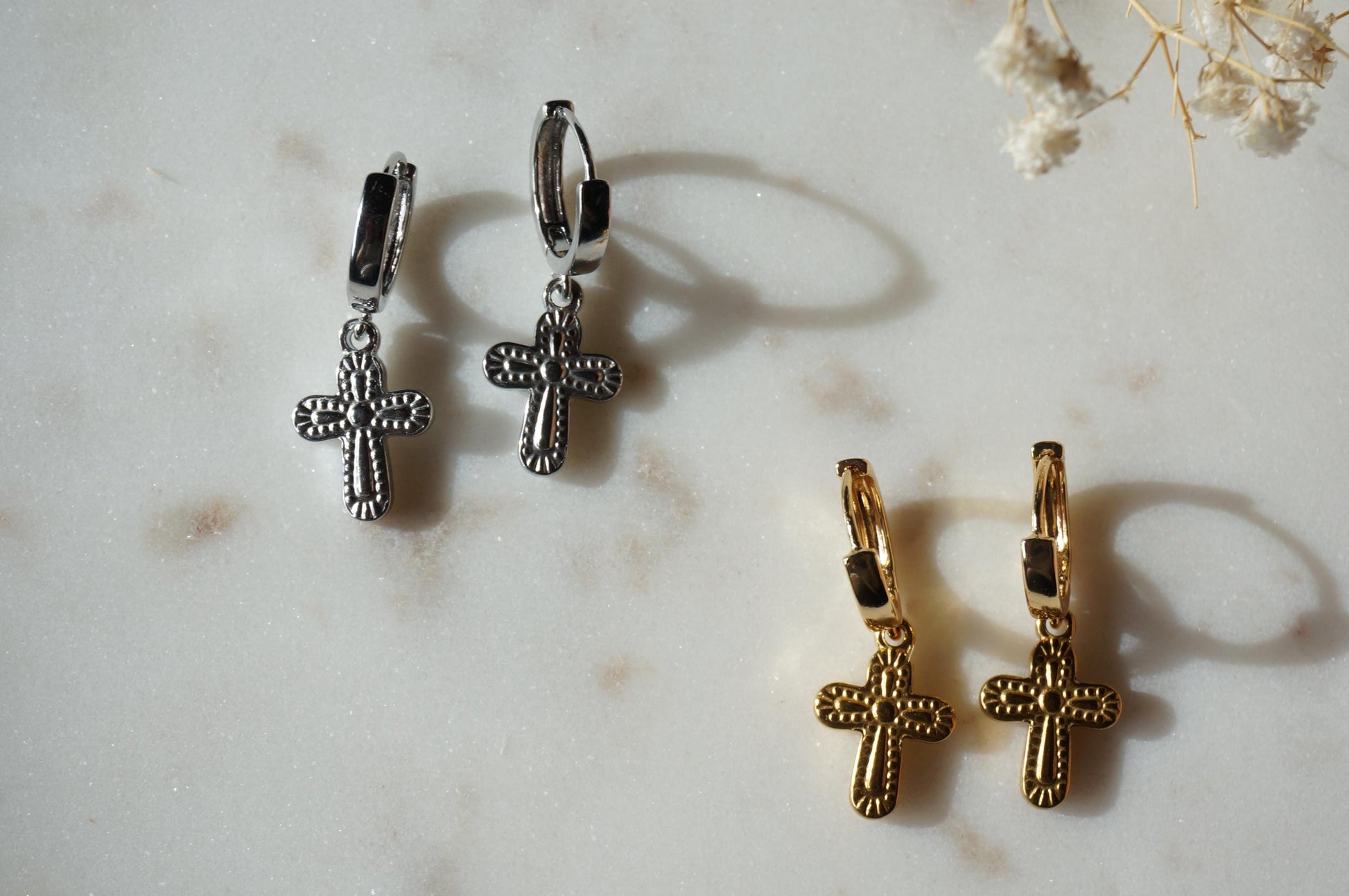 Gold/Silver Chunky Gold Cross Huggies / Hoop Earrings