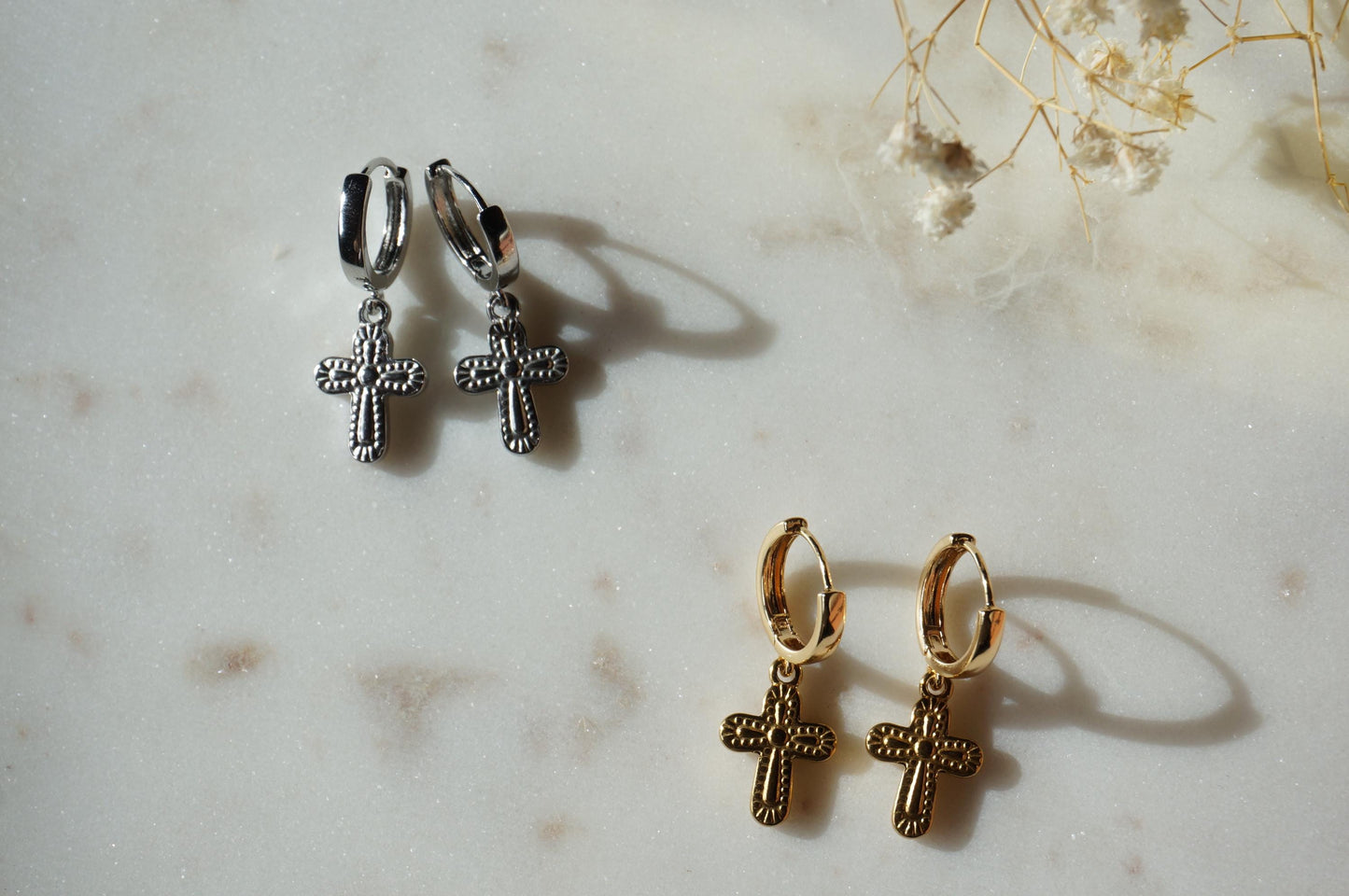 Gold/Silver Chunky Gold Cross Huggies / Hoop Earrings