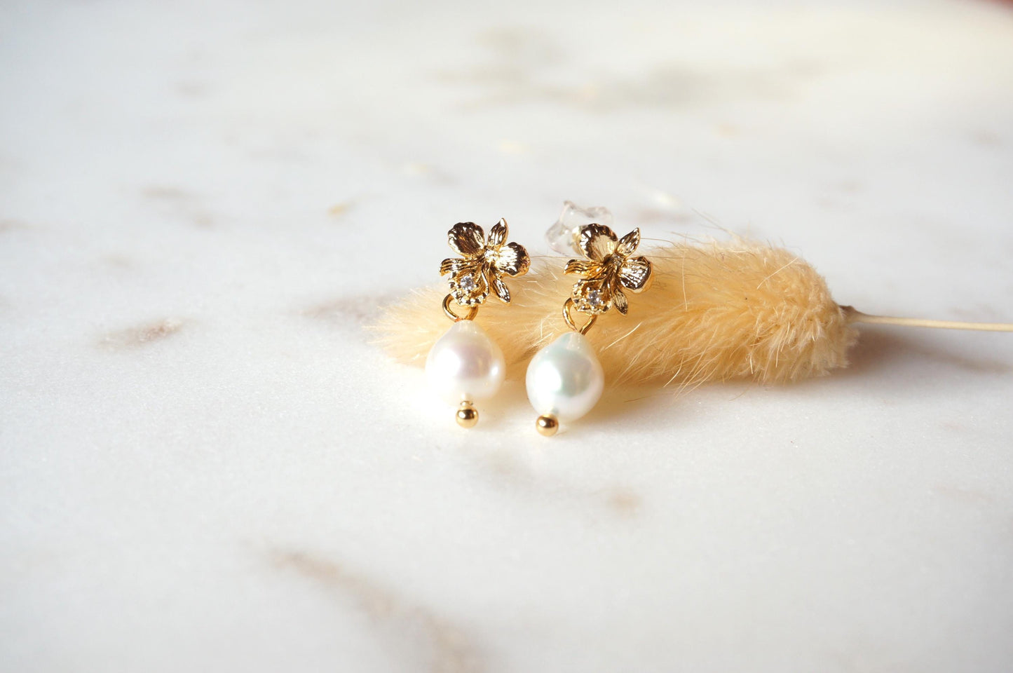 Bloem Teardrop Pearl Orchid Stud Earrings