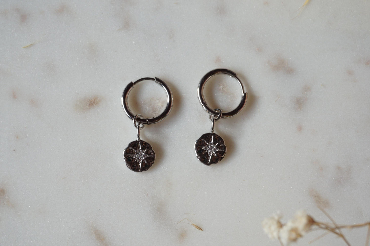 24k Gold Plated North Star Medallion Hoop Earrings