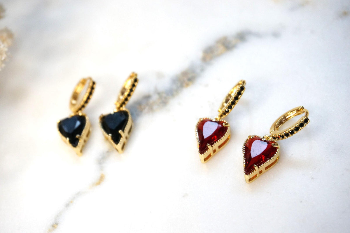 ALICE Black/Red Heart Hoop Earrings/Huggies