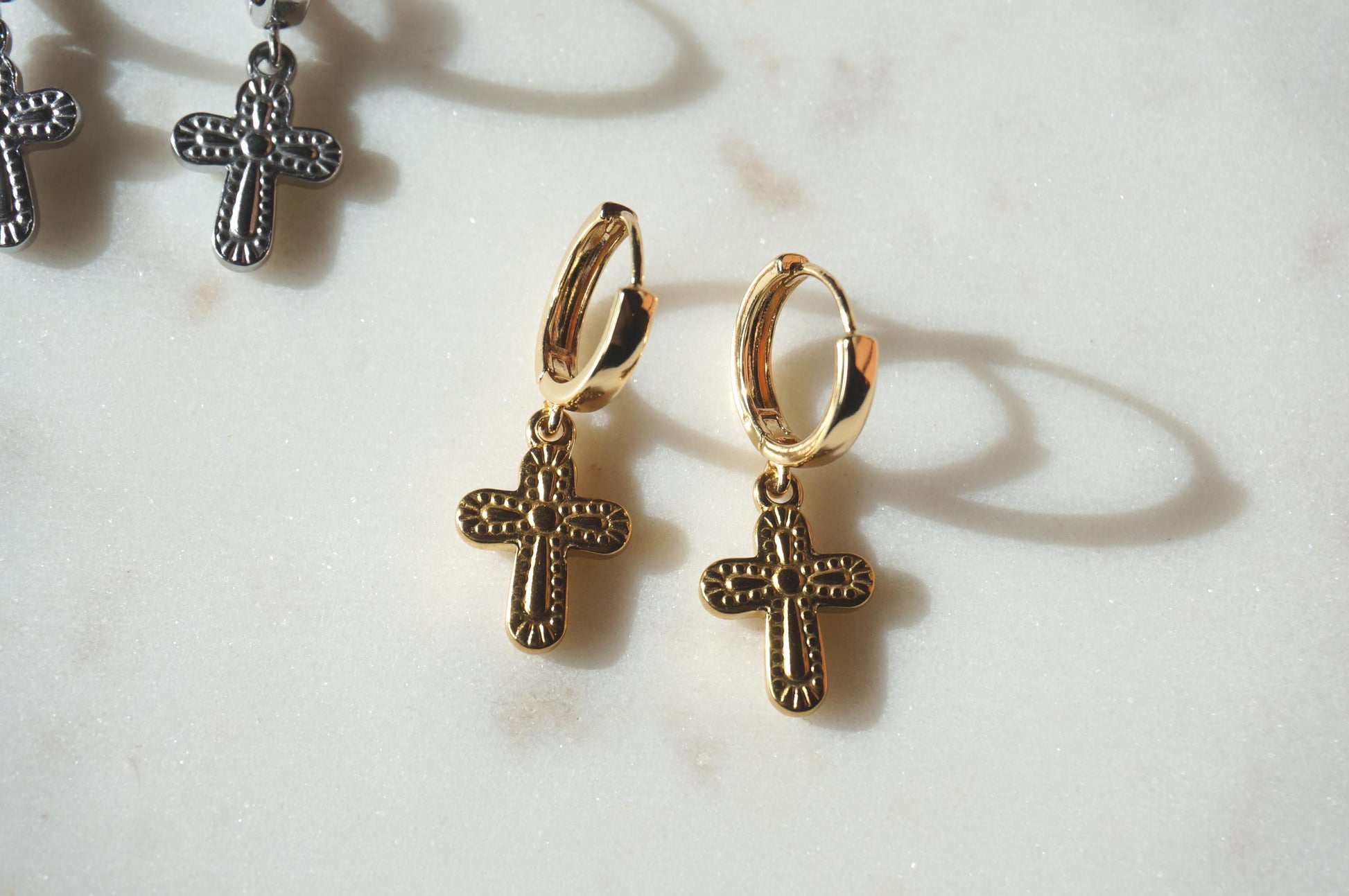 Gold/Silver Chunky Gold Cross Huggies / Hoop Earrings