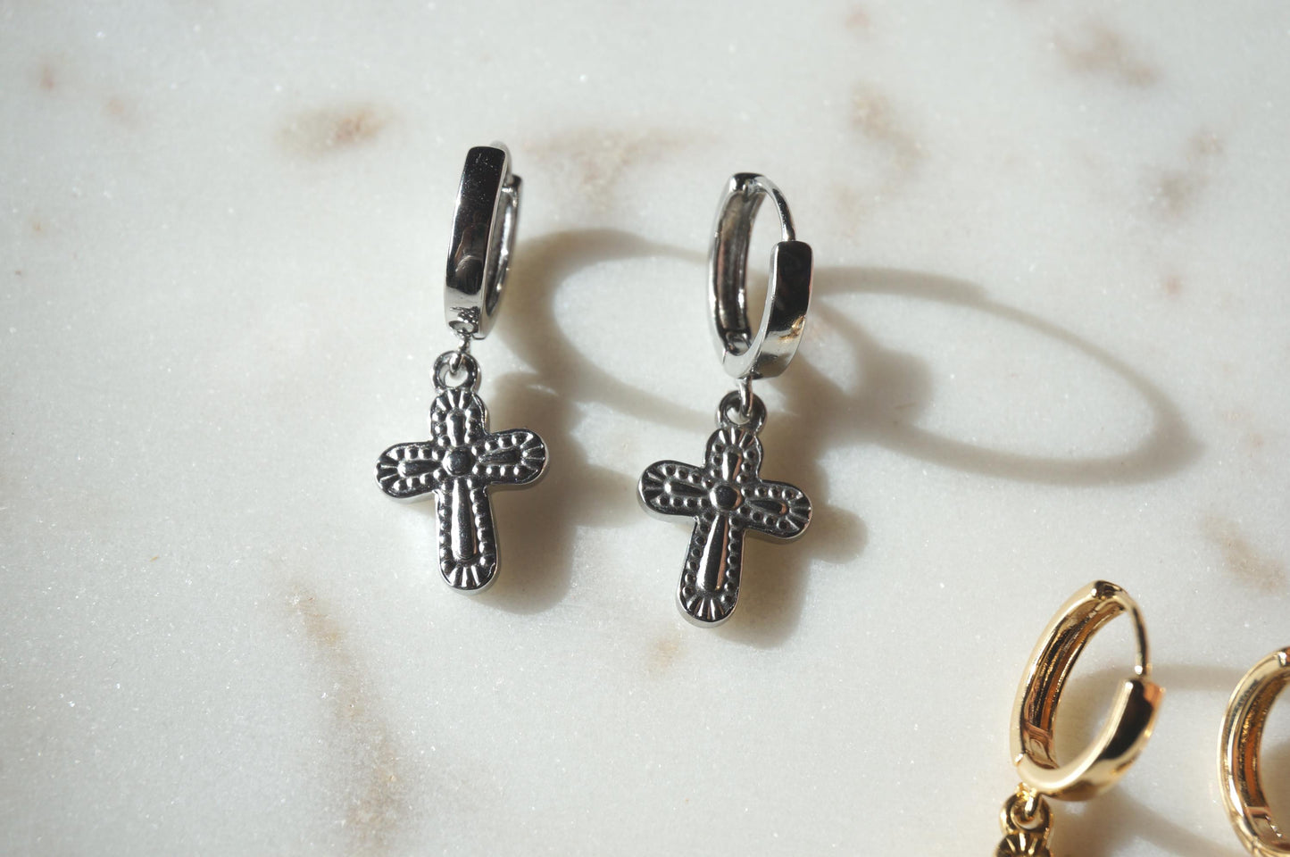 Gold/Silver Chunky Gold Cross Huggies / Hoop Earrings