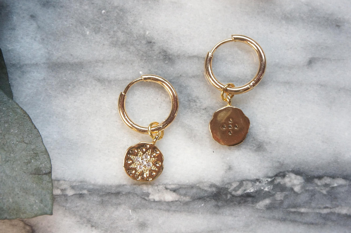 24k Gold /Silver North Star Medallion Hoop Earrings
