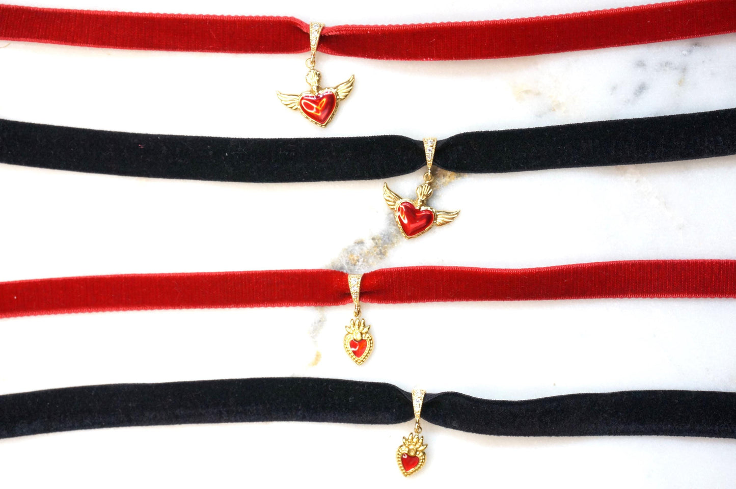 Gold Winged Sacred Heart / Dainty Sacred Heart Velvet Choker
