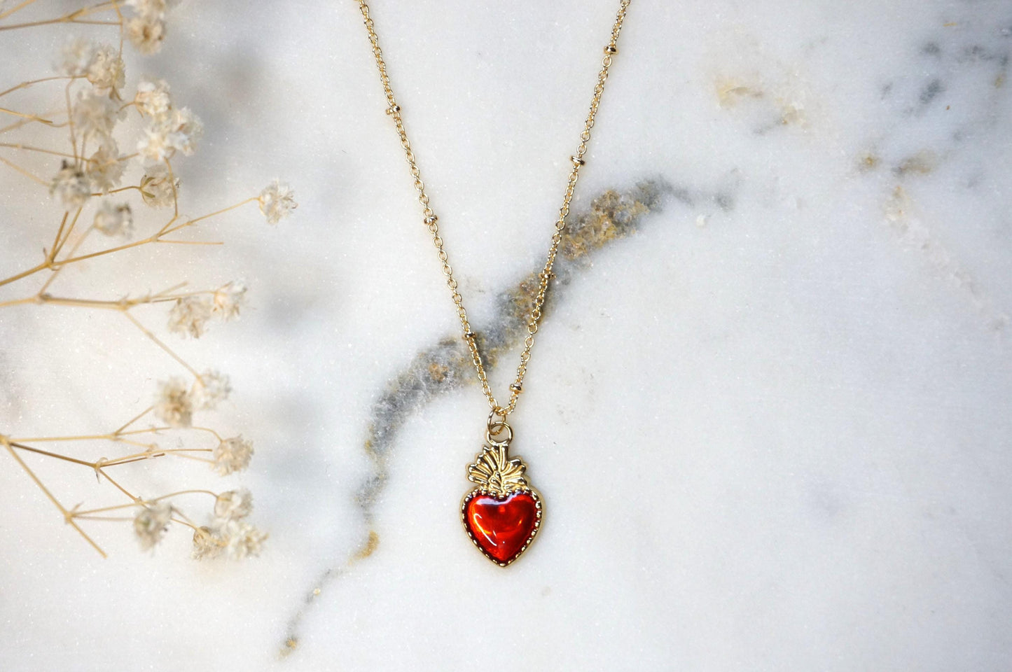 Red Sacred Heart 18k Gold Plated Necklaces