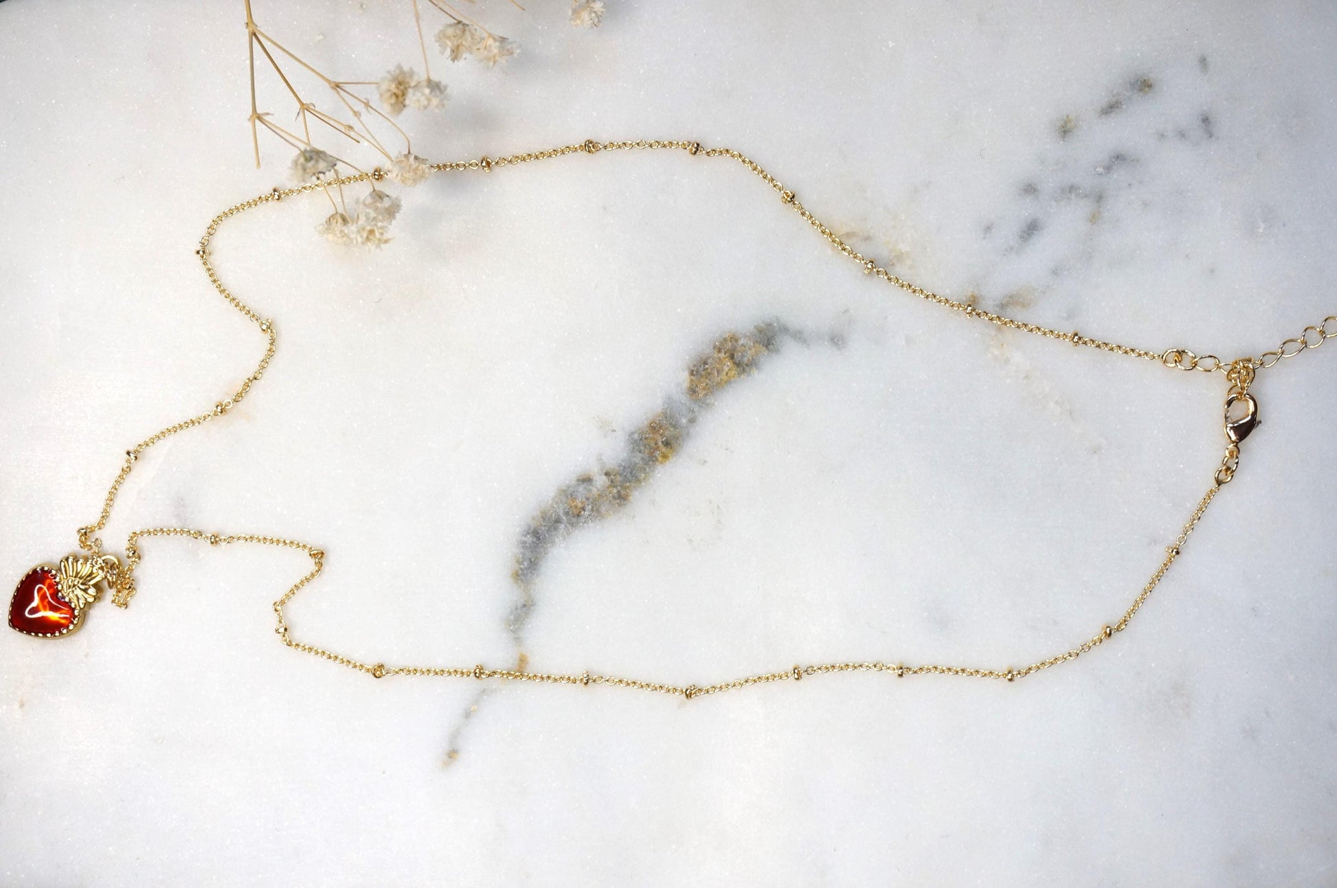 Red Sacred Heart 18k Gold Plated Necklaces